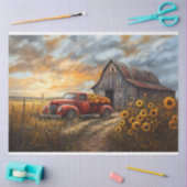 Papier Mousseline Camion rouge rustique avec Citrouilles et tourneso (Artisanat)