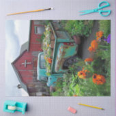 Papier Mousseline Camion Turquoise de découpage chargé avec Fleurs G (Artisanat)