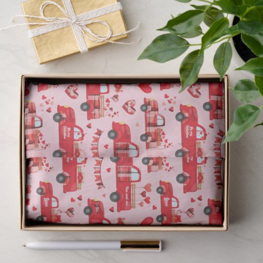 Papier Mousseline Camions Valentine en rose (Cadeau)