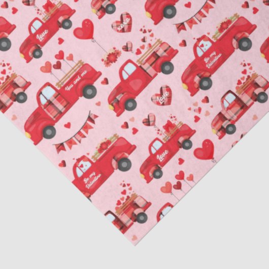 Papier Mousseline Camions Valentine en rose (Détail)