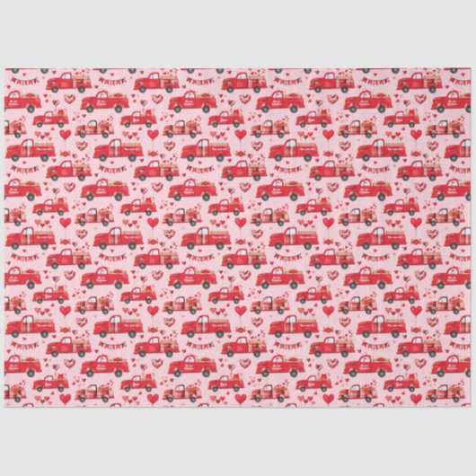 Papier Mousseline Camions Valentine en rose (Recto)