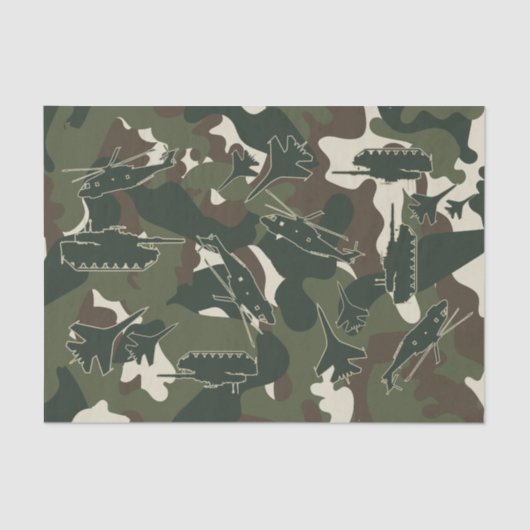 Papier Mousseline Camo Militaire Char Hélicoptère Jet Cadeau (Recto)
