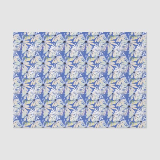 Papier Mousseline Camomilles Abstraites sur un arrière - plan bleu. (Recto)