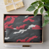 Papier Mousseline Camouflage blanc gris rouge Motif Camo (Cadeau)