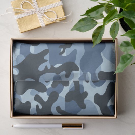 Papier Mousseline Camouflage bleu (Cadeau)