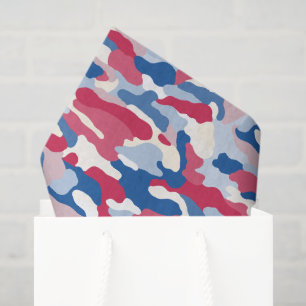 Papier Mousseline Camouflage rouge blanc et bleu