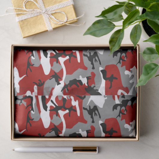 Papier Mousseline Camouflage rouge et gris, Militaire, Armée (Cadeau)