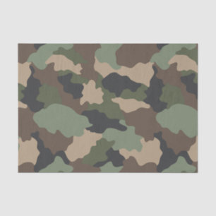 Papier Mousseline Camouflage Woodland Camo Militaire Kaki Tan Black