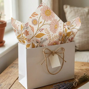 Papier Mousseline Campagnard aux Fleurs Sauvages Botanique Floral