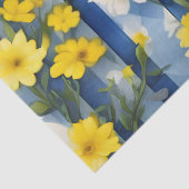 Papier Mousseline Campagne Agritourisme Fleurs Bleues, Blances et Ja (Détail)