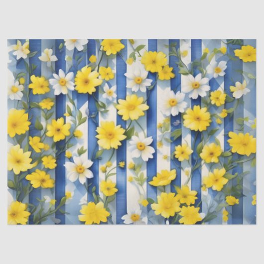 Papier Mousseline Campagne Agritourisme Fleurs Bleues, Blances et Ja (Recto)