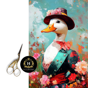 Papier Mousseline Canard Élégant au Chapeau Floral en Découpage