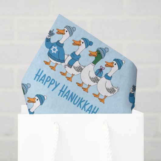 Papier Mousseline Canards de Hanoukka (Sac cadeau)