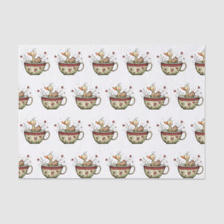Papier Mousseline Caneton Mignon Tasse de Thé Fleur Sauvage Fantaisi