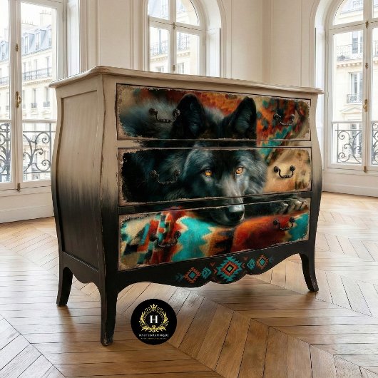 Papier Mousseline Canyon Night Black Wolf Portrait