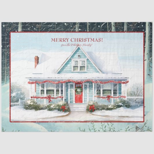 Papier Mousseline Cape Cod House Joyeux Noël Neige Snowy Trees (Recto)