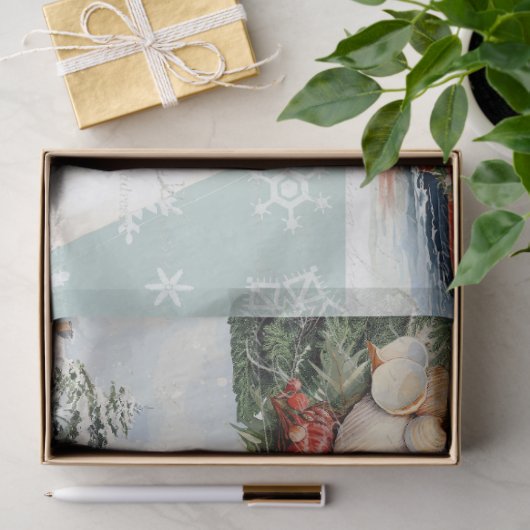 Papier Mousseline Cape Cod Rustic Christmas Trees Bateaux Light Hous (Cadeau)