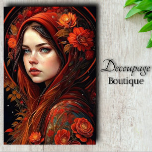 Papier Mousseline Cape rouge - Enchanteresse Rose d'automne Découpag