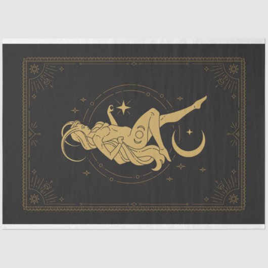 Papier Mousseline Capricorne Noir et Or Soleil et Lune Mystique (Recto)