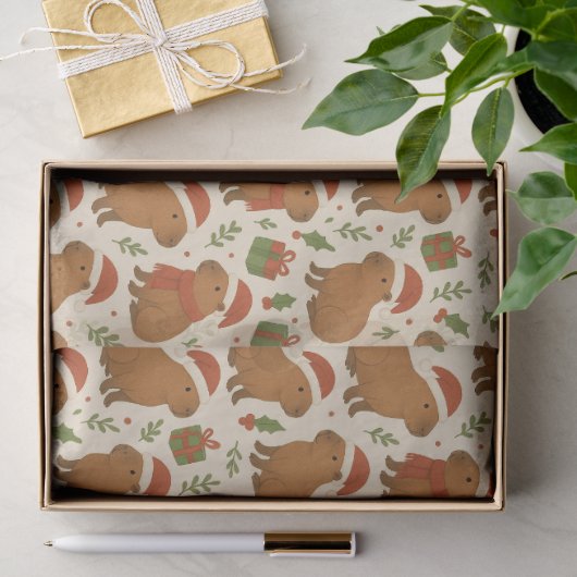 Papier Mousseline Capybaras à Noël (Cadeau)