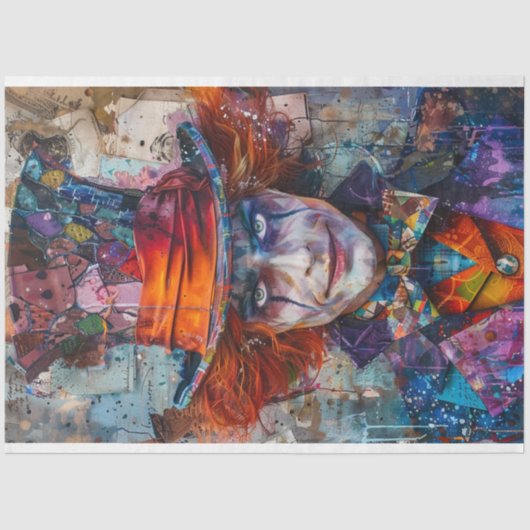 Papier Mousseline Caractère Whimsical Découpage Jester Clown (Recto)