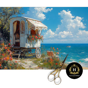 Papier Mousseline Caravane Gitane Blanche Découpage Floral Coastal