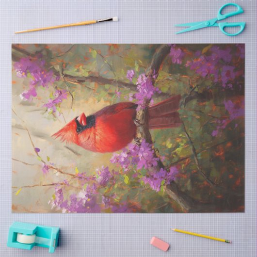 Papier Mousseline Cardinal aux fleurs violettes Découpage (Artisanat)