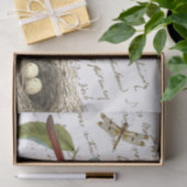 Papier Mousseline Cardinal Bird Nest Dragonfly French Script Music (Cadeau)