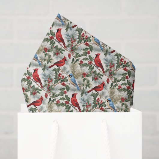 Papier Mousseline Cardinal d'aquarelle de Noël (Sac cadeau)