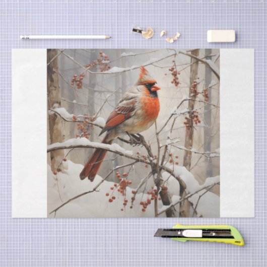 Papier Mousseline Cardinal féminin en hiver (Artisanat)