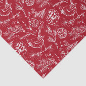 Papier Mousseline Cardinal perché, Pinecones et Berries d'hiver Roug (Détail)