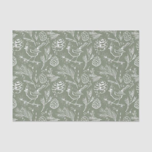 Papier Mousseline Cardinal perché, Pinecones et Sage de baies d'hive (Recto)