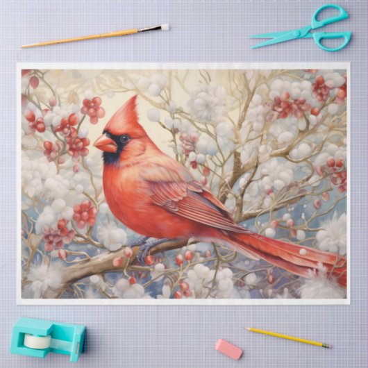 Papier Mousseline Cardinal rouge de Noël (Artisanat)