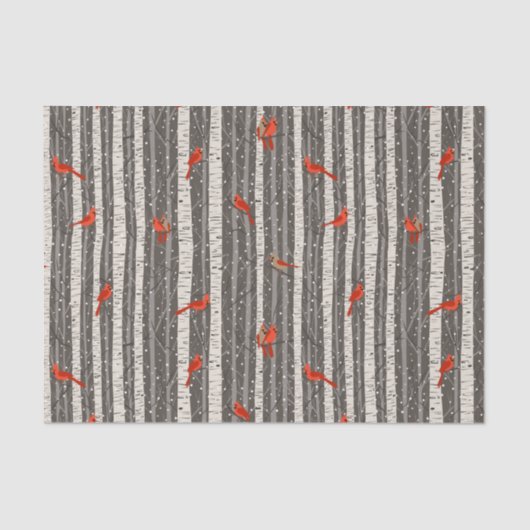 Papier Mousseline Cardinaux d'hiver dans les bouleaux (Recto)
