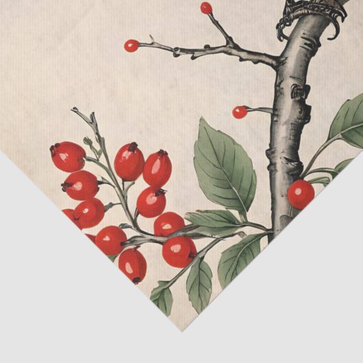 Papier Mousseline Cardinaux et baies rouges (Détail)