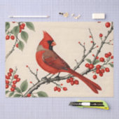Papier Mousseline Cardinaux et baies rouges (Artisanat)