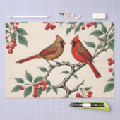 Papier Mousseline Cardinaux et baies rouges (Artisanat)