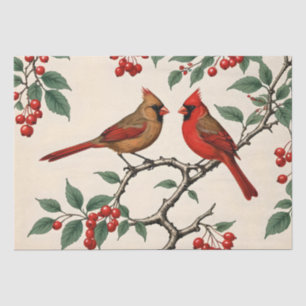 Papier Mousseline Cardinaux et Baies Rouges Découpe