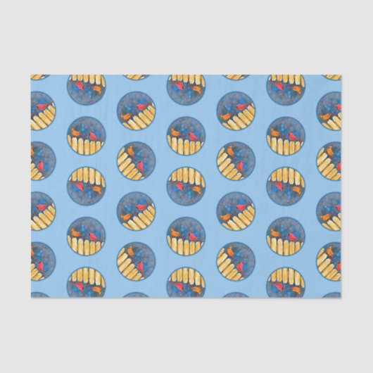 Papier Mousseline Cardinaux sur la clôture dans la peinture d'hiver  (Recto)