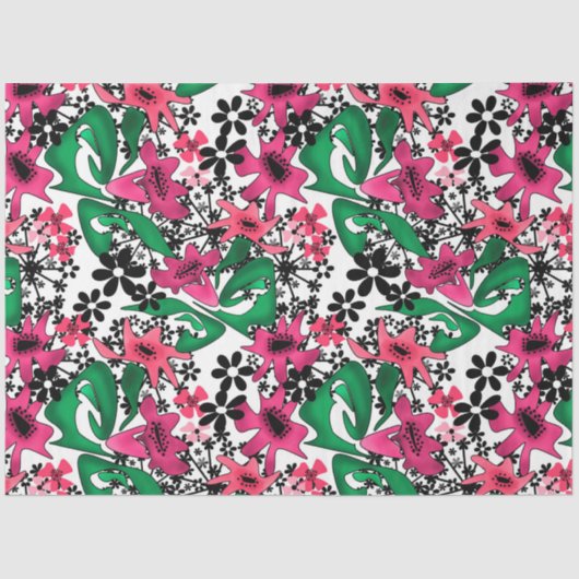 Papier Mousseline Caricature abstraite sans couture mignonne fleurs  (Recto)