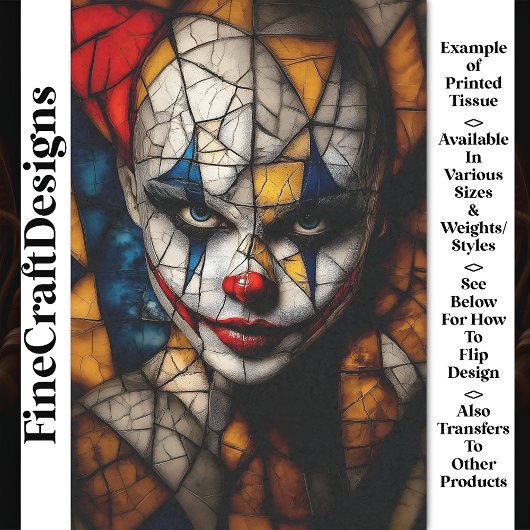 Papier Mousseline Carnival Noir Clown Visage inhabituel CD3 Découpag