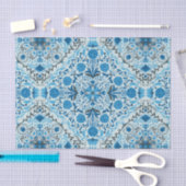Papier Mousseline Carreaux à fleurs bleus (Artisanat)