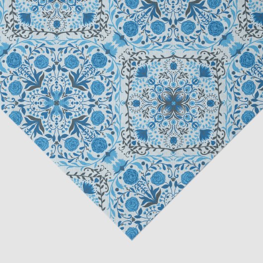 Papier Mousseline Carreaux à fleurs bleus (Détail)