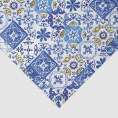 Papier Mousseline Carreaux de mosaïque bleu jaune blanc méditerranée (Détail)