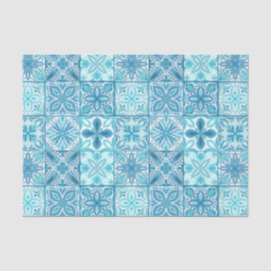 Papier Mousseline Carreaux décorés en bleu et blanc