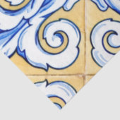Papier Mousseline Carreaux espagnols - Azulejo Bleu, Jaune et Blanc (Détail)