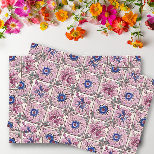Papier Mousseline Carreaux espagnols mexicains Talavera roses 