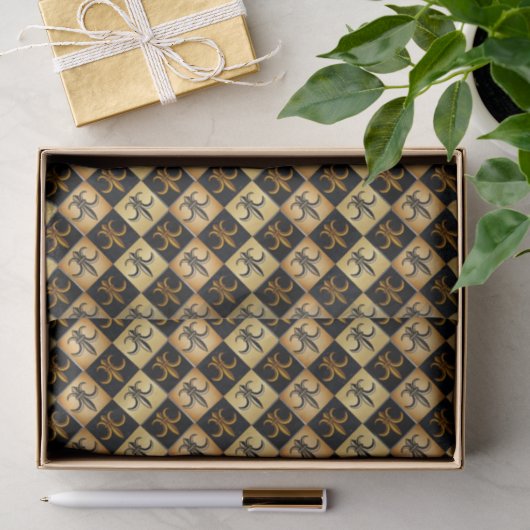 Papier Mousseline Carreaux Fleur De Lis (Cadeau)