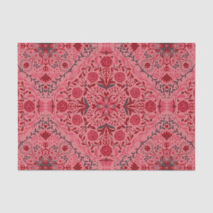 Papier Mousseline Carreaux floraux en rouge et pastèque rose