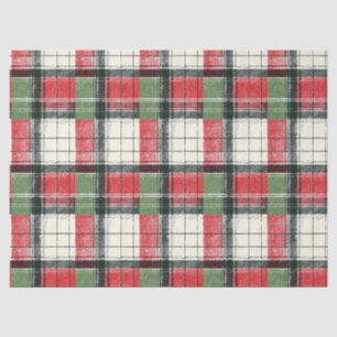 Papier Mousseline Carreaux verts et rouges délavés classiques